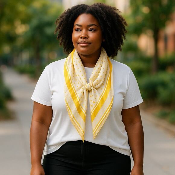 Vtg. David Hayes Scarf Wrap Silky Yellow White Polka Dot Oversized 35in Signed - Picture 2 of 4